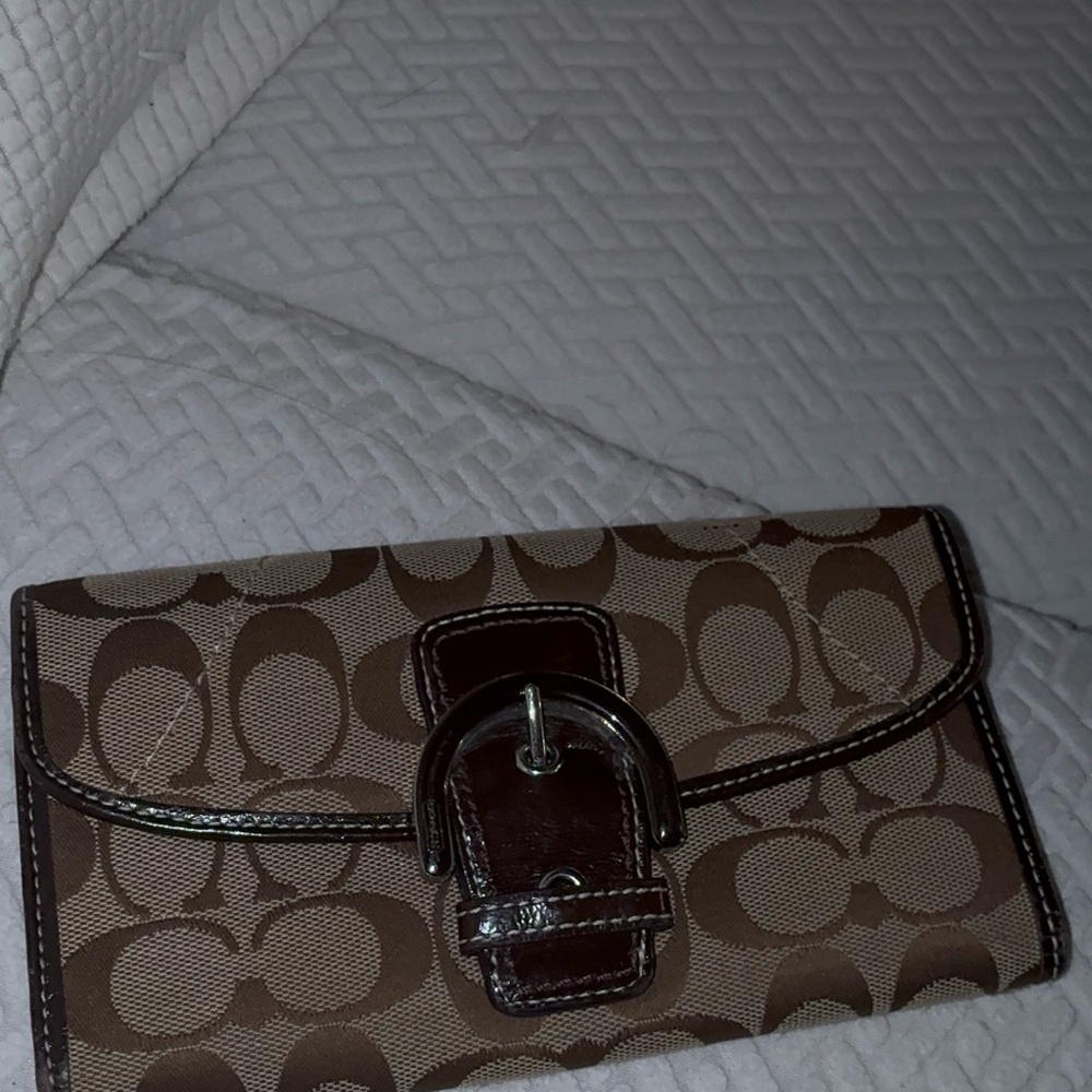 Coach Brown Signature Canvas Clutch with Buckle Trim